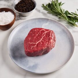 A thick, perfectly cut Argentinian Angus Beef Fillet Steak, ready for cooking.