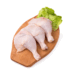 A bulk case of fresh, raw chicken leg quarters ready for preparation.
